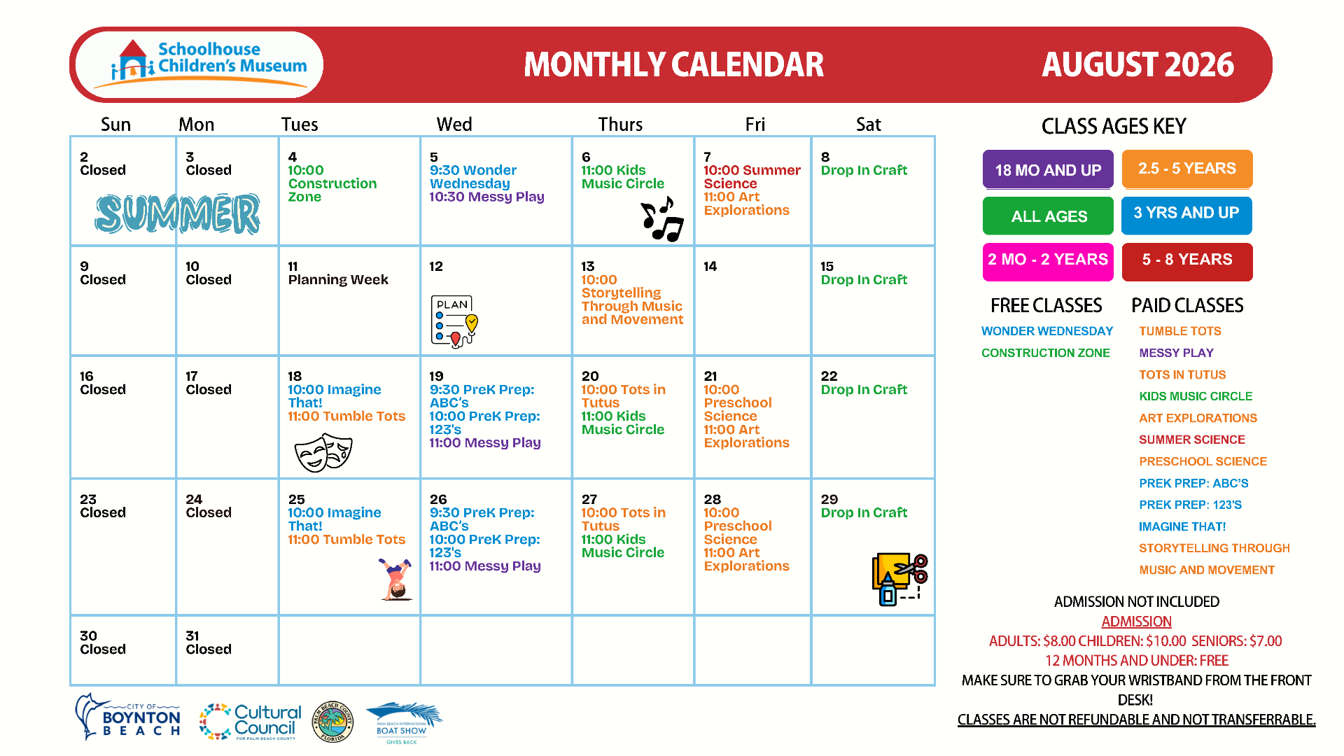 Weekly Classes Calendar August